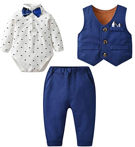 famuka Bebé Ropa y Zapatos Bebés niño Ropa Trajes y Americanas Boda Bautizo Trajes (Azul 3, 59, 6 Meses)