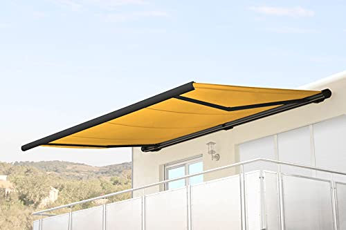 Mendler Elektrische Kassettenmarkise T123, Markise Vollkassette 4,5x3m - Polyester gelb, Rahmen anthrazit