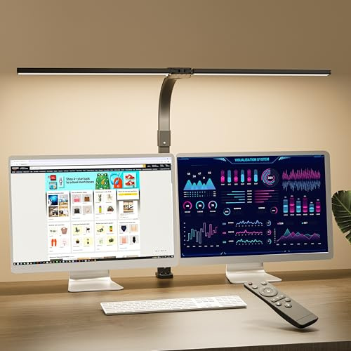 SICCOO Lampada da scrivania a LED a doppia testa, 24 W, lampada da tavolo a doppio braccio oscillante, 5 luminosità regolabile, temperatura di colore, per banco da lavoro/monitor/casa/lettura/ufficio