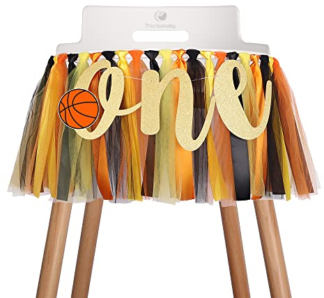 Basketball Hochstuhl Banner Dekoration für Baby – 1. Hochstuhl Happy Birthday Banner, Hochstuhl Stoffgirlande Partyzubehör, 0range gelb schwarz, Foto-Requisiten, handgefertigt