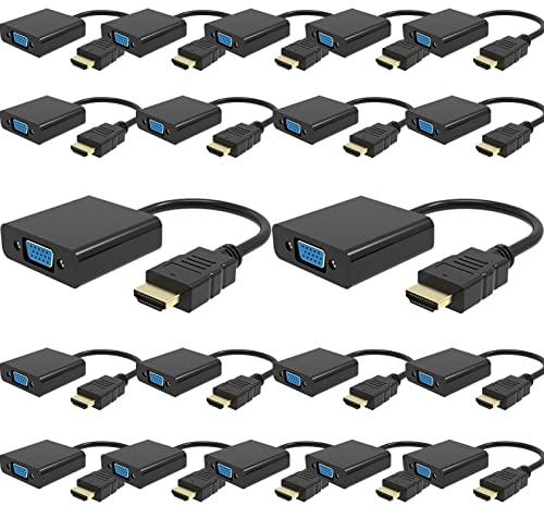 HD to VGA, 1080PHD to VGA Adapter Male to Female Gold-Plated Adapter for Computer, Laptop, Monitor, HDTV, Digital to Analog Converter Cable for Xbox 360, PS3, TV Box to Projector Displayer (20PCS)