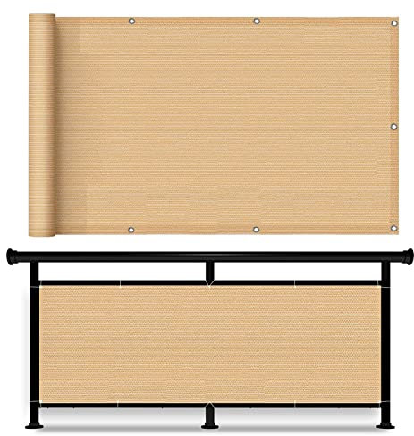 Balkonbespannung 120 x 700 cm Reißfest UV-Schutz atmungsaktiv Sichtschutzmatte Sichtschutzzaun mit Kabelbinder Ohne Bohren für Garten Balkon Terrasse Outdoor, Beige