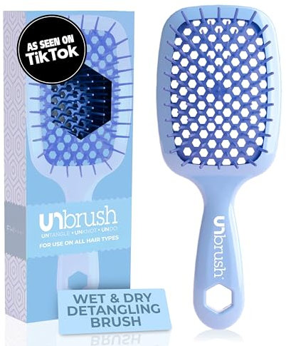 FHI Heat UNbrush Detangling Brush for Pain-Free Brushing on All Wet or Dry Hair Types — Durable DuoFlex Anti-Static Bristles, Lightweight Handle, Vented Hair Brush, Periwinkle Light Blue