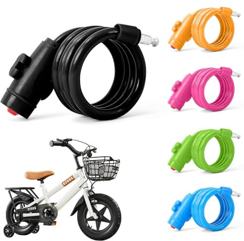 Kinderfahrradschloss, Fahrradschloss Kabel mit Halterung für Kinder, tragbare Fahrradschlösser Spiralkabelschlösser für Outdoor Fahrräder, E-Bikes, Skateboards, Kinderwagen (Schwarz)