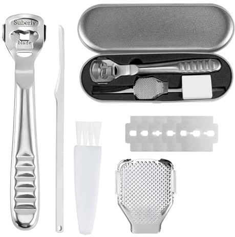 Tagliacalli, Togli Calli, Professionali Lima per piedi in Acciaio Inossidabile Pelle Dura Rimozione Lime per piedi con 10 lame di ricambio Pedicure Cura dei Piedi Strumenti per Calli Argento