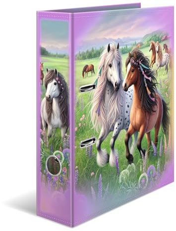HERMA A4 Lever Arch File Horse World, Pack of 5, 70mm Spine, Heavy Duty Folder with Animal Motif, Glossy Finish & Inner Print, Kids Ring Binder, Archiving Folder & Storage File Organizer