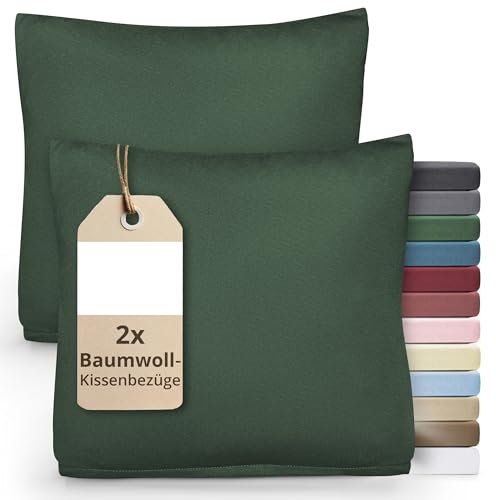 Greenline Kissenbezug Premium Jersey aus 100% Baumwolle Dunkelgrün Doppelpack (2X) 40 x 40 cm Kissenhülle Kissenbezüge