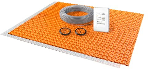 All-in-one Electric Radiant Floor Heating Kit 129 Sq Ft 240V with Programmable Touchscreen Thermostat, Heat Uncoupling Membrane, Underfloor Heating Cable