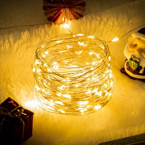 Fairy String Lights 50 LEDs - Battery Operated Wire Bright String Lights for Outdoor Indoor Garden Lighting - Decoractions for Christmas Tree Halloween Bedroom Wedding Party (16ft/5m Warm White)