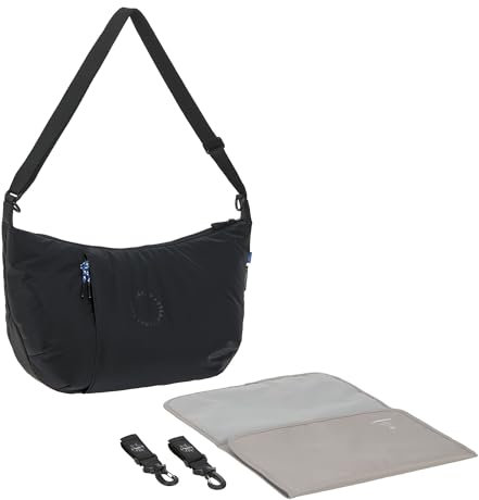 LÄSSIG Baby Wickeltasche zum Umhängen mit Wickelunterlage, Kinderwagenbefestigung, wasserabweisend/GRE Lunua Bum Bag black