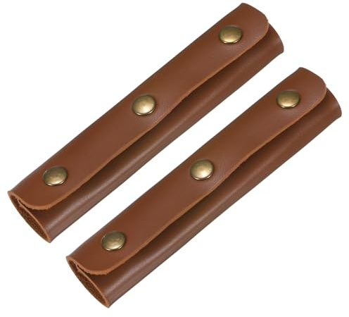 TIXIPEM Manico in Pelle Avvolgente [2PCS] - Copertura per Manico di Borsa con 3 Fermacarte in Metallo Utilizzabile per Valigie e Borse e Borse da Shopping e Portafogli - [Marrone Scuro-13CM/5IN