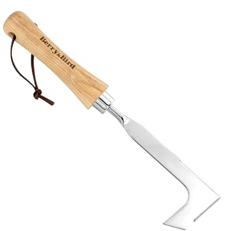 Berry&Bird Stainless Steel Weed Remover Tool, 31.1cm/12.2in Manual Crack Weeder with L-Shaped Design & Leather Hanging Strap, Crevice Weed Puller for Weeding, Moss Removal, Soil Cultivation