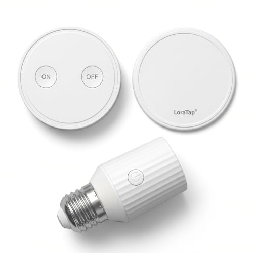 LoraTap Portalampada Wireless con Telecomando,Adattatore Portalampada E26/E27 per Lampade da Soffitto, Armadi e Lampade a Catenella, Base Portalampada a Spina, Interruttore Lampada Telecomando,60W Max