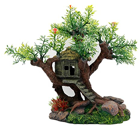 Uitndvyte Decorazione per acquario Casa sull'albero Betta Rifugi Grotta Nascondere Sicuro Per Acqua Dolce Salata Pesci Per Accessori Serbatoio Decorazioni per Serbatoio Betta House