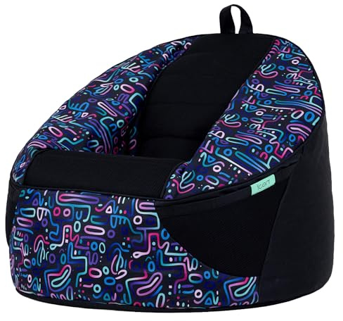 icon Alpha Kids Bean Bag, Retro Doodle Print, Gaming Chair for Kids, Bean Bag with Filling Included for Girls and Boys, Beanbags for Children, Gamer Gifts, Gaming Room, Bedroom Accessories