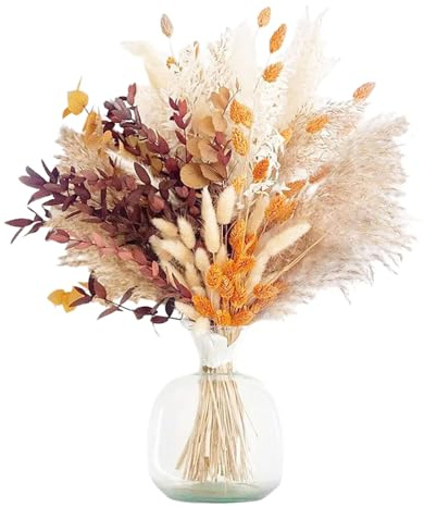 LIUYIDM 64 Piezas Pampas Secas Decoracion Materiales Naturales Flores Secas Decoracion Dried Flowers Flores Preservadas Naturales para Mesas de Boda Decoración Fiesta Bohemia