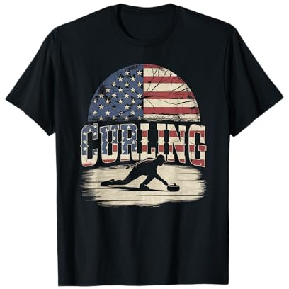 Bandera Americana Curling Camiseta Rizador Piedra Deslizante Camiseta