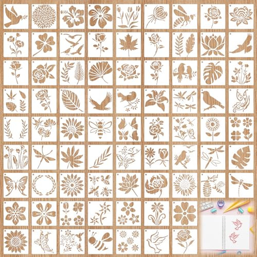 Lot de 80 Pochoirs Réutilisables 7,6 x 7,6 cm - Pochoir Peinture Plastique pour Dessin Animaux Fleurs Insectes Pochoirs pour Peinture sur Bois Mur Scrapbooking et Bricolage