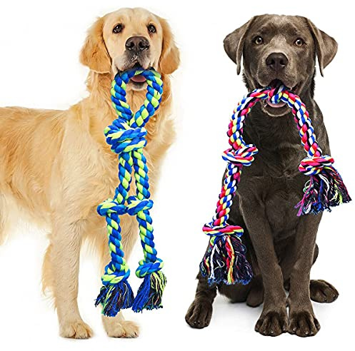 2 Pack Natural Cotton Dog Rope Toys, Chew Toys for Large Aggressive Chewers | Rope toy Helps clean pet teeth during chewing durable daily toy for medium and large dogs at home and outdoor play