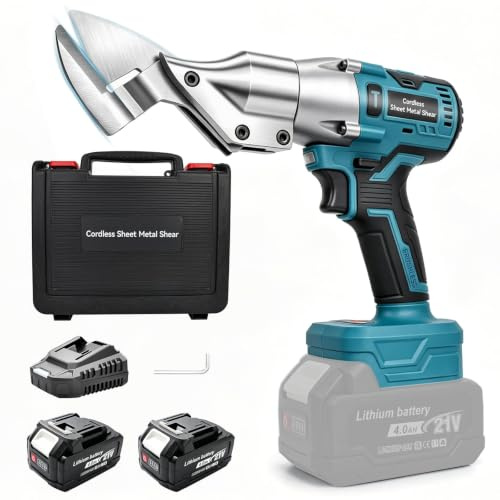 Cizalla a Batería con 2 Baterías 4.0Ah, Cizalla Eléctrica Brushless 800W, Velocidad Variable, Cabezal Giratorio 360°, Tijeras Eléctricas para Acero Inoxidable, Chapa Metálica y Hierro