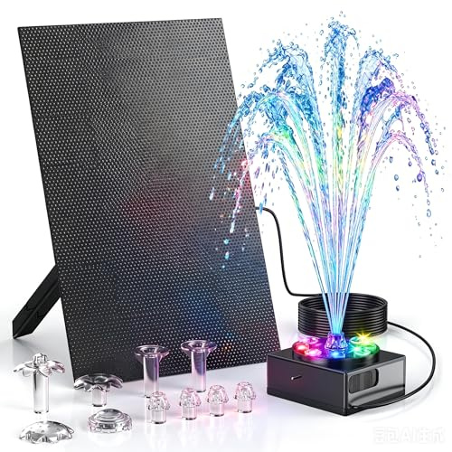 Forever Speed 10W Fuente Solar LED con Batería 2200mAh, Fuente Solar para Exteriores Baño de Pájaros, Balcón, Pequeño Estanque, Jardín, LED Solar Bombas para Fuentes Akku