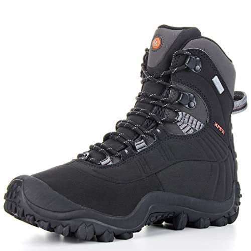 XPETI Mens Walking Boots Hiking Boots Men Waterproof Lightweight Dog Trekking Shoes High Rise Hill Summer Winter Black Size 8 UK