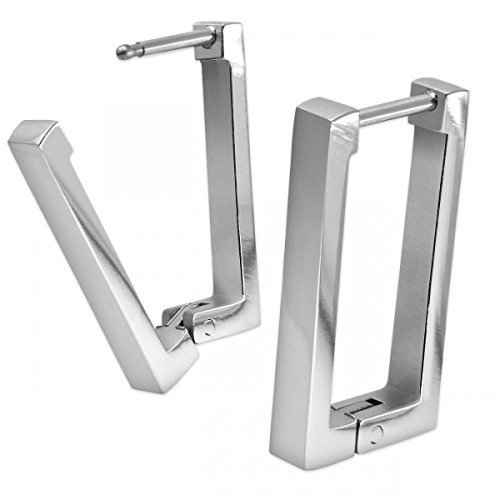 Soul-Cats Edelstahl Creolen Ohrringe silber rechteckig eckig modern Unisex Schmuck für Damen und Herren