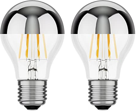 ledscom.de 2 Stück E27 LED Leuchtmittel, A60, warmweiß (2700 K), 6 W, 667lm, Kopfspiegel (silber)