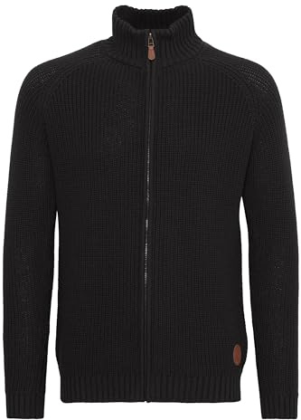 Solid Xenos Cárdigan Chaqueta De Punto Grueso para Hombre con Cuello Alto De 100% algodón, tamaño:M, Color:Black (9000)