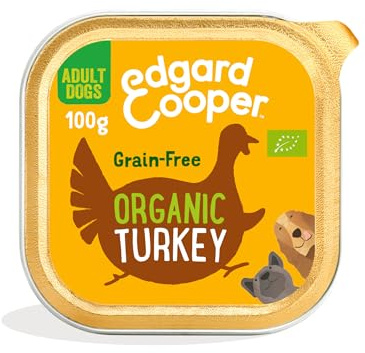 Edgard Cooper Organic Grain-Free Wet Dog Food Trays, Organic Turkey 17 x 100g, Natural Dogs Food in Cup for Adult Dogs, Fresh Meat, High Protein, Hypoallergenic, No Added Sugar