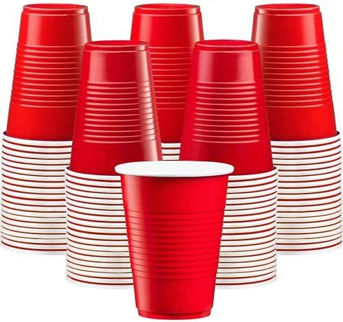 TashiBox 12 oz Red Plastic Party Cups - Disposable Bulk, 100 Count