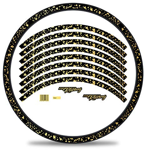 16-delat set fälg kant klistermärke för cykel fälgar i Delta design komplett set för 69 cm (69 tum) för landsvägscykel mountainbike MTB löphjul RX029 (guld metallic, matt)