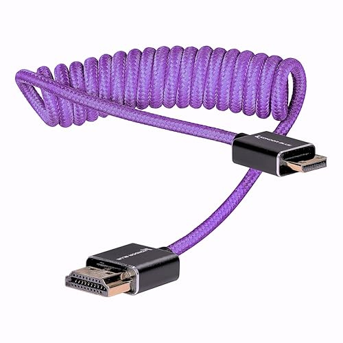 KONDOR BLUE x Gerald Undone | Mini HDMI to Full HDMI Cable 12 -24 Braided Coiled | 4K 60Hz, 18Gbps, HDR, 3D Video & Nylon Braided with Reinforced connectors | Purple