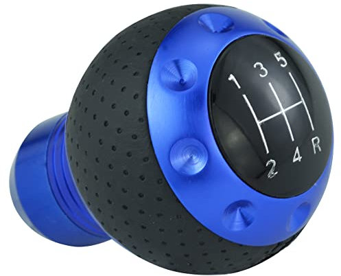 Temzzer 5 Speed Gear Knob Ball Gear Shift Handle Leather Shifter Lever Head for Most Manual Vehicles (Blue)