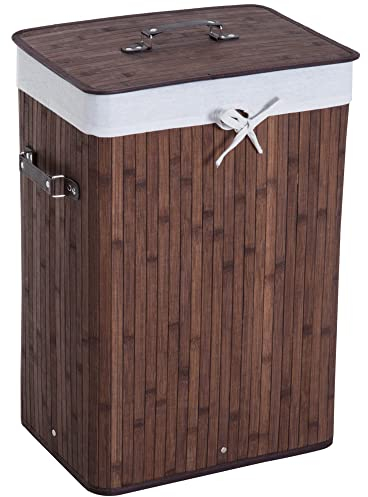 HOMCOM Cesto Portabiancheria in Bambù con Coperchio, Cestino per Biancheria con Sacco in Tessuto Rimovibile, 40x30x60cm, Marrone