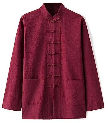 GVILTY Lose Große Kung Fu Uniform Baumwolle Wäsche Kampfkunst Kung Fu Kleidung Langarm Hosen Zen Meditation Uniform Tai Chi Kleidung, Tang Anzug Hanfu Traditionelle Kleidun red-8XL