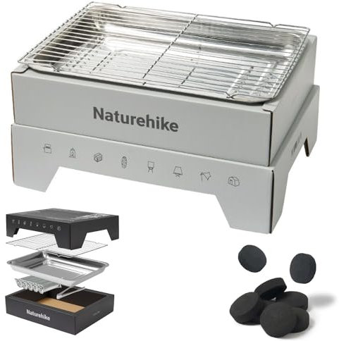 Naturehike Disposable Charcoal Grill, Barbecue Grill Easy Lighting Grill, folding barbecue grill, for Camping, Convenient, Portable, Quick Burning Charcoal and Charcoal Clip Included (big, grey)