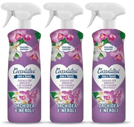 COCCOLATEVI Essenza per Ambienti Orchidea e Neroli 750 ml X 3 Profumatore per Ambienti, Armadi, Cassetti, Automobile, Deodorante Ambiente, Profumo casa, Detergente Superfici, Antipolvere