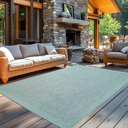Carpetsale24 In- & Outdoor Teppich Wetterfest 120 x 170 cm Einfarbig Blau - Waschbar, Wasserfest, Pflegeleicht und Flachgewebe - Ideal für Balkon, Garten, Terrasse und als Küchenteppich