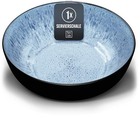 Steingut Servierschüssel Ibiza TESTSIEGER, Traumhafte Mediterrane Salatschüssel, Servierschale - Bowl Schüssel Groß, Salatschale - Pure Living in Tiefblau