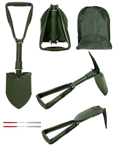 Klappspaten 47cm, Klappbarer Schneeschieber mit Hacke, Klappspaten Camping Hochfester Extra Stabiler Schaufel Aus Kohlenstoffstahl, Klappschaufel für Outdoor, Schneeschaufeln, Garten, Camping (Oliv)