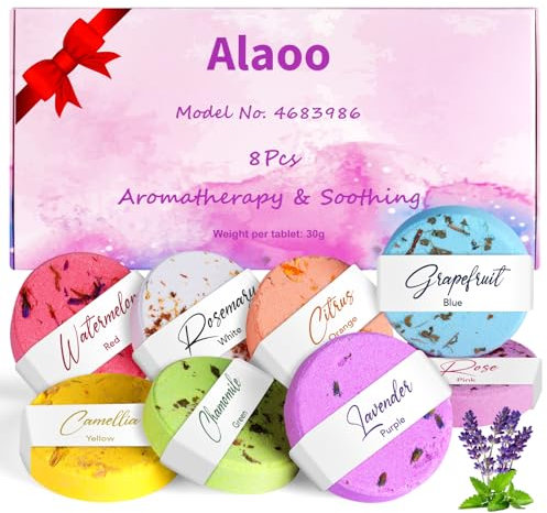 Alaoo Badebomben Geschenkset, 8 PCS Badekugeln, Bio natürliche ätherische Öle, Geschenke für Frauen, Freundin, Kinder, Mama, Schaumbad, Badekugel für Geburtstags Weihnachts Valentinstag (A)