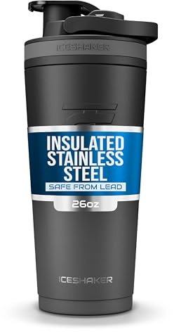 Ice Shaker Insulated Stainless Steel Shaker Bottle | 26oz, Grey Color Rush | Cold for 24+ Hours | Insulated Cup with Twist-on Agitator | Odor-Free Bottle for Shakes, Water, Smoothies, Cocktails