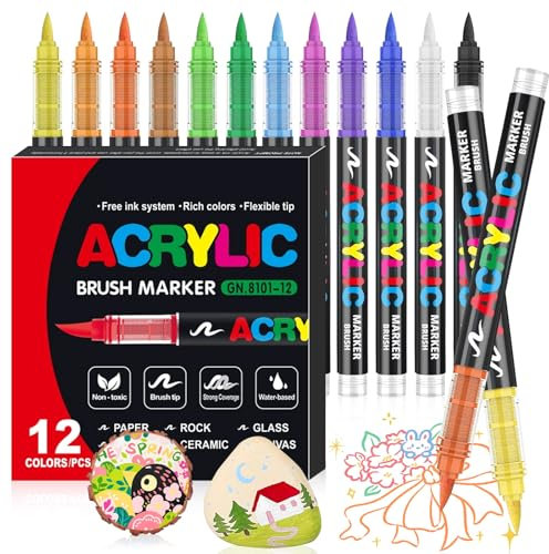 WOGOPRO 12 Colores Rotuladores Acrilicos para Colorear, Caligrafía, Pintura, Superficies de Madera y Vidrio, Ideales para Adultos y Profesionales.