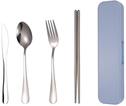 Travel Cutlery Set, 5-Piece Blue Utensils with Compact Case, Lightweight and Durable Design, Ideal for Travel, School Lunch, and Office Meals
