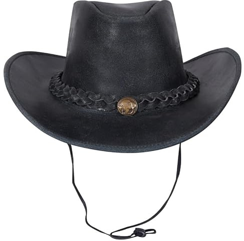 URBAN 5884 Cappello da Cowboy in Vera Pelle, Cappello Western Uomo/Donna in Vera Pelle Bovina, Tesa Modellabile e Sottogola Regolabile - Grigio, L
