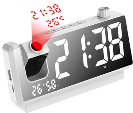 Sxmrmnx Reloj despertador de proyección con pantalla LED HD, reloj de proyección inteligente para dormitorio, giratorio de 180 grados, proyector digital A