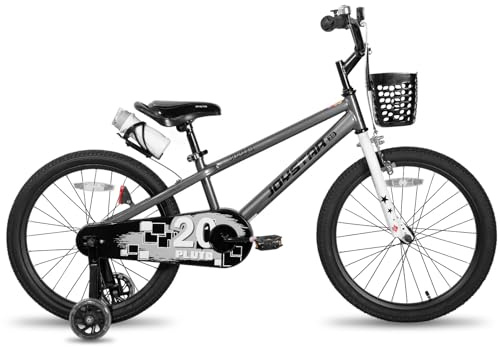 JOYSTAR Pluto 18 Pollici Bicicletta per Bambini per ragazzi e ragazze dai 6 ai 9 anni. Bicicletta per bambini da 18 pollici con stabilizzatore e cestino. Grigio