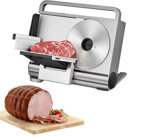 Rebanadora de fiambre eléctrica Plegable, cortadora de fiambres para el hogar con Cuchilla extraíble de Acero Inoxidable de 19 cm, Grosor Ajustable de 0 a 15 mm, Bloqueo para niños, para fi