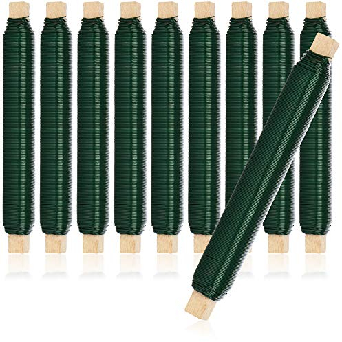 com-four® 10x Juego de Alambres para Envolver Flores - Alambre para Atar en Verde Enrollado en un Palo de Madera - Grosor 0,65 mm, 1000 g (Verde - 10 Piezas)